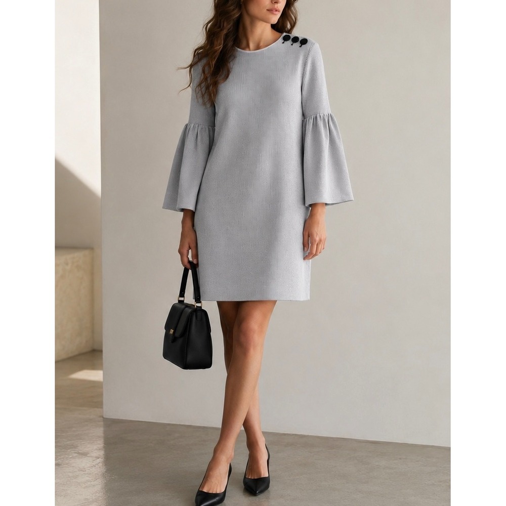 Tibi Striped Crinkle Bell Sleeve Mini Dress With Buttons